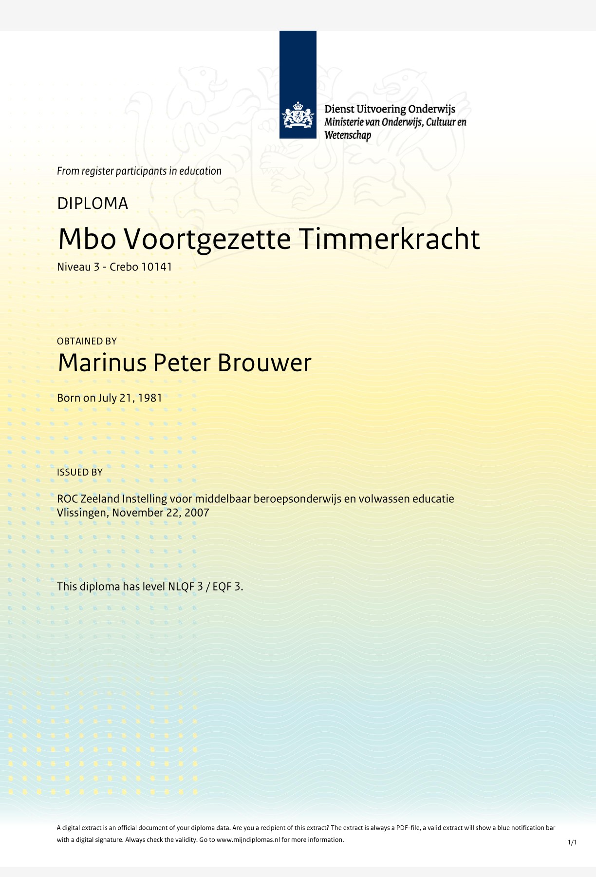 Diploma Voortgezette Timmerkracht Nederland